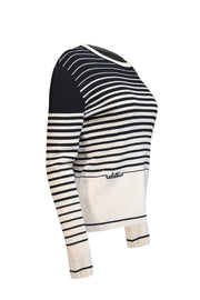 Current Boutique-Valentino - Black & Cream Striped Wool & Cashmere Blend Sweater Sz XL