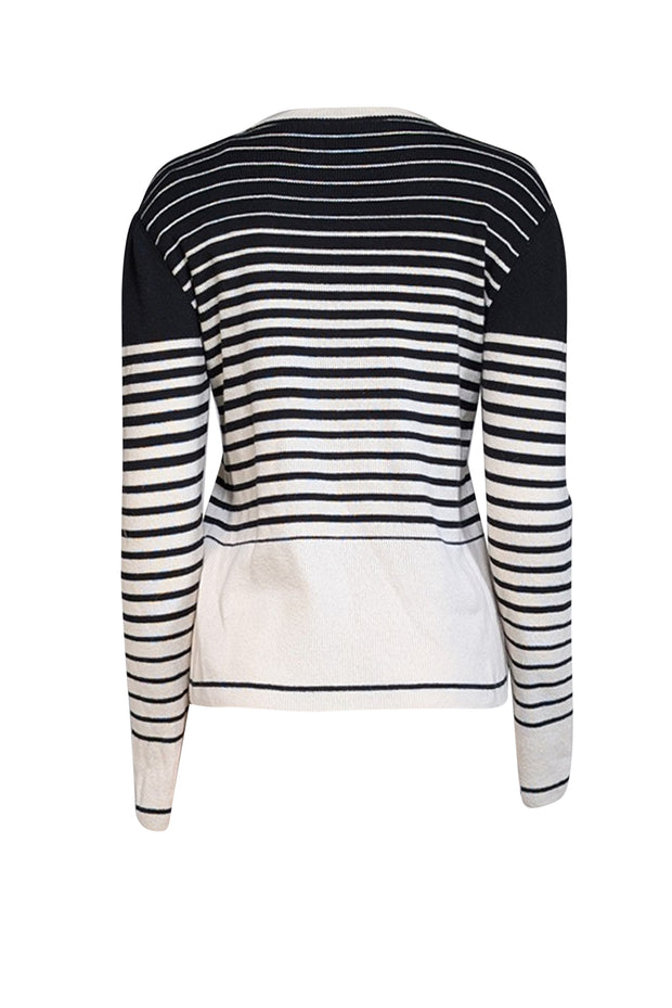 Current Boutique-Valentino - Black & Cream Striped Wool & Cashmere Blend Sweater Sz XL