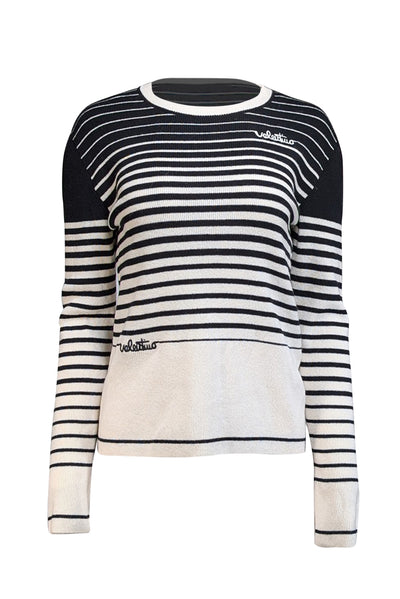 Current Boutique-Valentino - Black & Cream Striped Wool & Cashmere Blend Sweater Sz XL