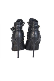 Current Boutique-Valentino - Black Pebbled Leather Studded Trim Short Heel Boots Sz 7