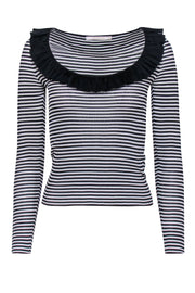 Current Boutique-Valentino - Black & White Stripe Ribbed Knit w/ Ruffle Neck Sz M