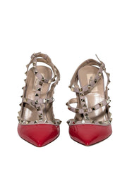 Current Boutique-Valentino - Red & Beige Studded Strappy Heels Sz 10.5