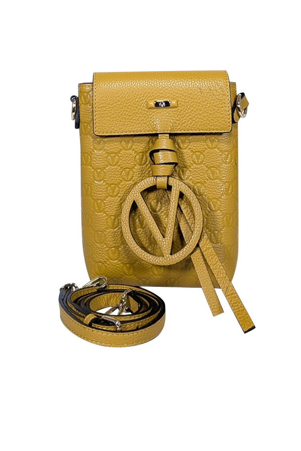 Current Boutique-Valentino by Mario Valentino - Mustard Yellow Embossed Logo Crossbody Bag