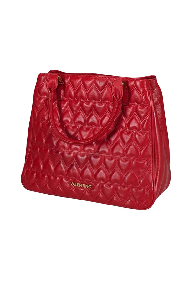 Current Boutique-Valentino by Mario Valentino - Red Leather Heart Quilted Satchel Bag