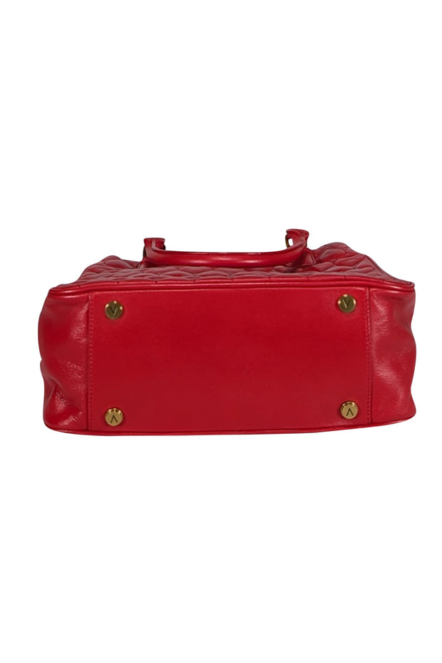 Current Boutique-Valentino by Mario Valentino - Red Leather Heart Quilted Satchel Bag