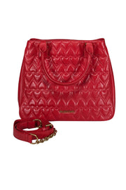 Current Boutique-Valentino by Mario Valentino - Red Leather Heart Quilted Satchel Bag