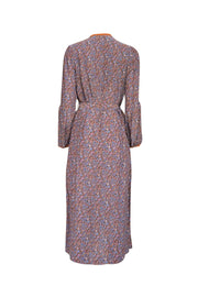 Current Boutique-Vanessa Bruno - Purple, Blue, & Brown Floral Print Silk Blend Midi Dress Sz 6