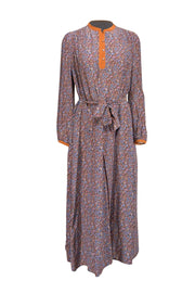 Current Boutique-Vanessa Bruno - Purple, Blue, & Brown Floral Print Silk Blend Midi Dress Sz 6