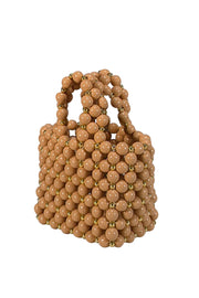 Current Boutique-Vanina - Tan & Gold Beaded Mini Handbag