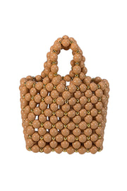 Current Boutique-Vanina - Tan & Gold Beaded Mini Handbag