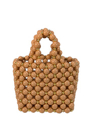 Current Boutique-Vanina - Tan & Gold Beaded Mini Handbag