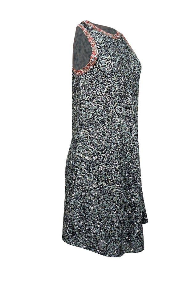 Current Boutique-Varun Bahl - Blue, Mint, Black, & Pink Sequin lace Trim Sleeveless Dress Sz 8