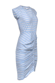 Current Boutique-Veronica Beard - Baby Blue Striped Cap Sleeve Ruched Button Front Dress Sz 00