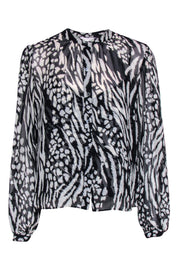 Current Boutique-Veronica Beard - Black & Cream Silk Sheer Top Sz 14