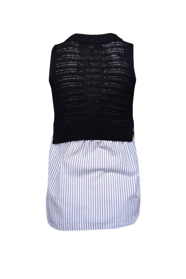 Current Boutique-Veronica Beard - Black Open Knit Sleeveless Top w/ Shirting Sz XS