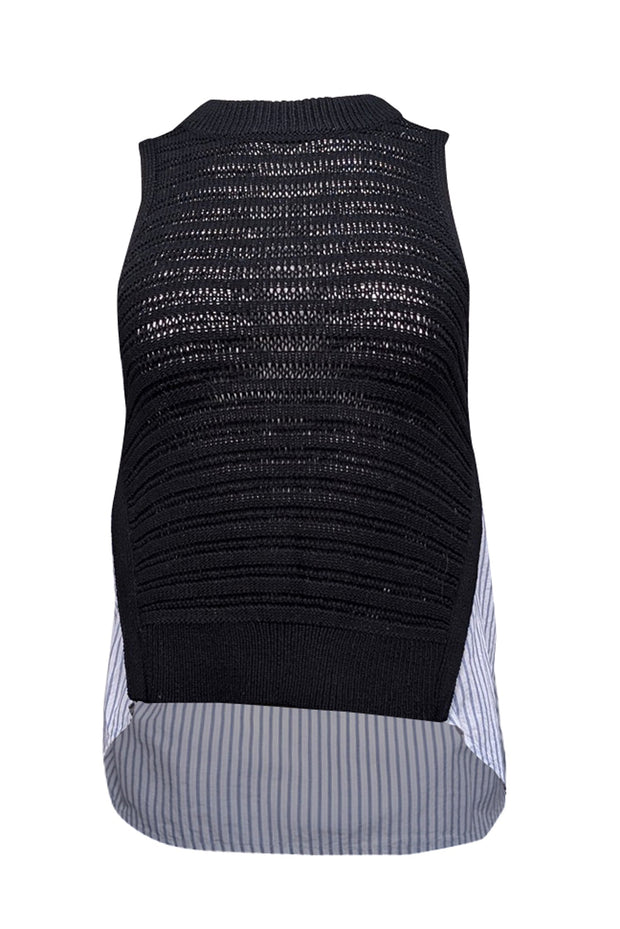 Current Boutique-Veronica Beard - Black Open Knit Sleeveless Top w/ Shirting Sz XS