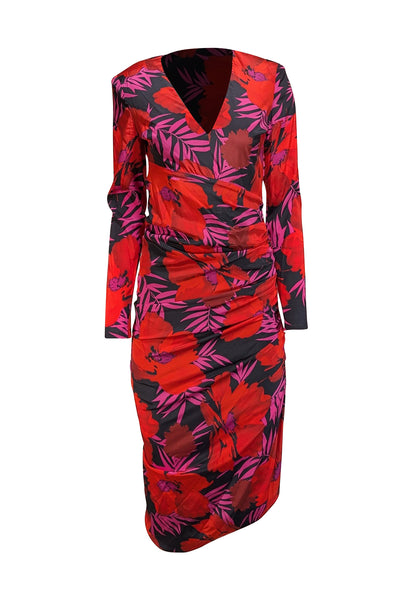 Current Boutique-Veronica Beard - Black, Red, & Pink Floral Print Long Sleeve Dress Sz 4