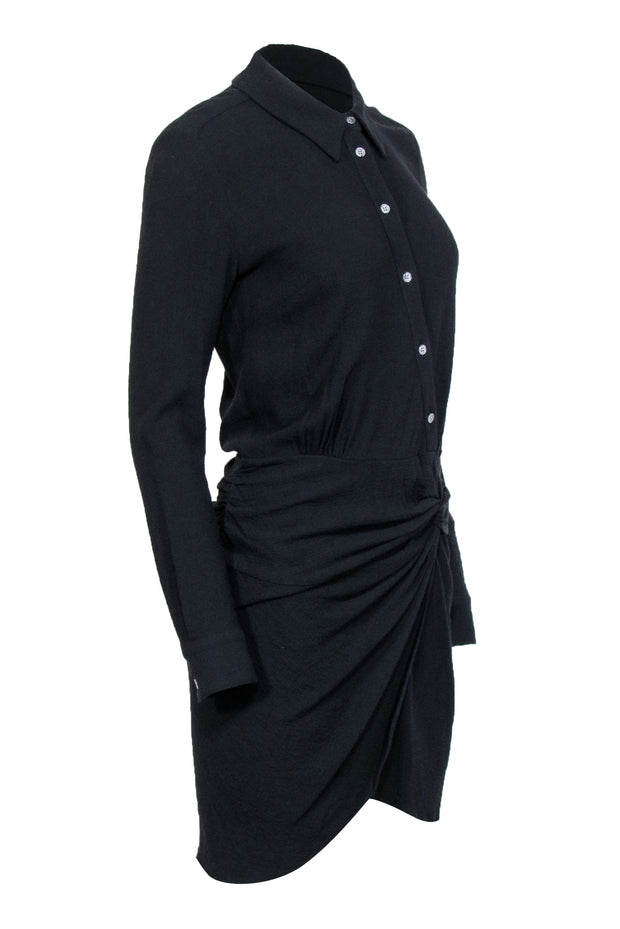 Current Boutique-Veronica Beard - Black Textured Twist Front Shirtdress Sz 2