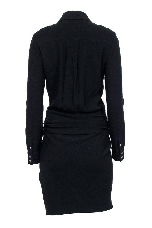 Current Boutique-Veronica Beard - Black Textured Twist Front Shirtdress Sz 2