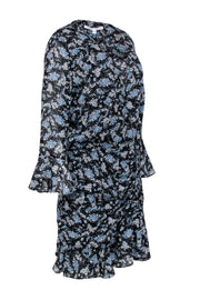 Current Boutique-Veronica Beard - Black w/ Blue Floral Print Crop Sleeve Dress Sz 12