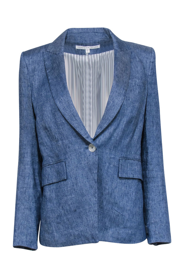 Current Boutique-Veronica Beard - Blue Metallic Linen Blend Blazer Sz 6