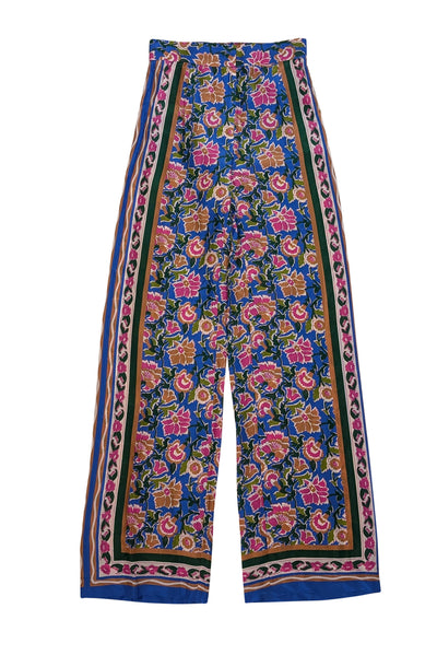 Current Boutique-Veronica Beard - Blue, Pink, Tan, & Green Floral Print Silk Pants Sz 00