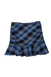 Current Boutique-Veronica Beard - Blue Plaid Print Studded Ruffle Mini Skirt Sz 8