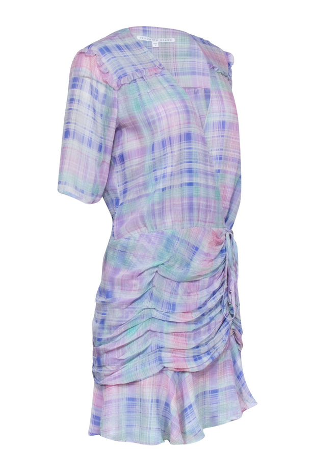 Current Boutique-Veronica Beard - Blue, Purple, Pink, & Green Plaid Silk Dress Sz 12