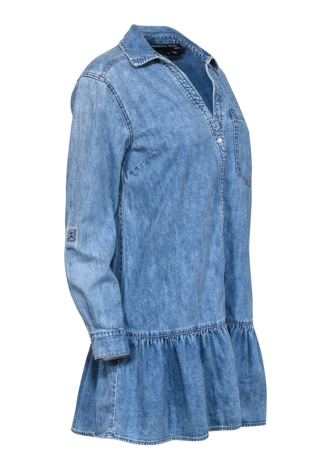 Current Boutique-Veronica Beard - Chambray "Parkton" Flounced Shirt Dress Sz 8