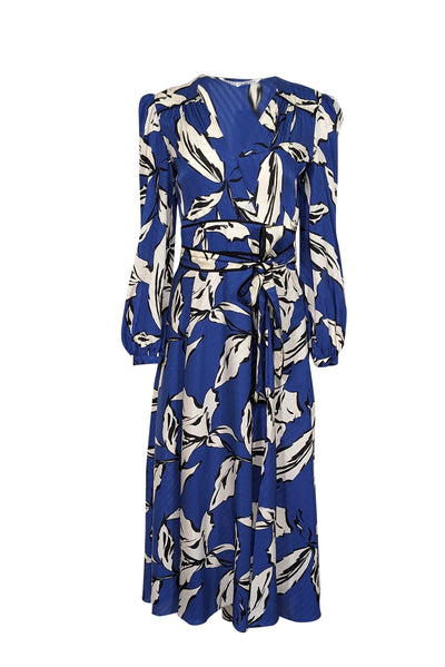 Current Boutique-Veronica Beard - Cobalt Blue w/ Ivory & Black Botanical Print Silk Jacquard Dress Sz 2