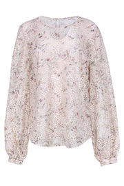 Current Boutique-Veronica Beard - Cream & Multi Color Floral Eyelet Long Sleeve Top Sz 14