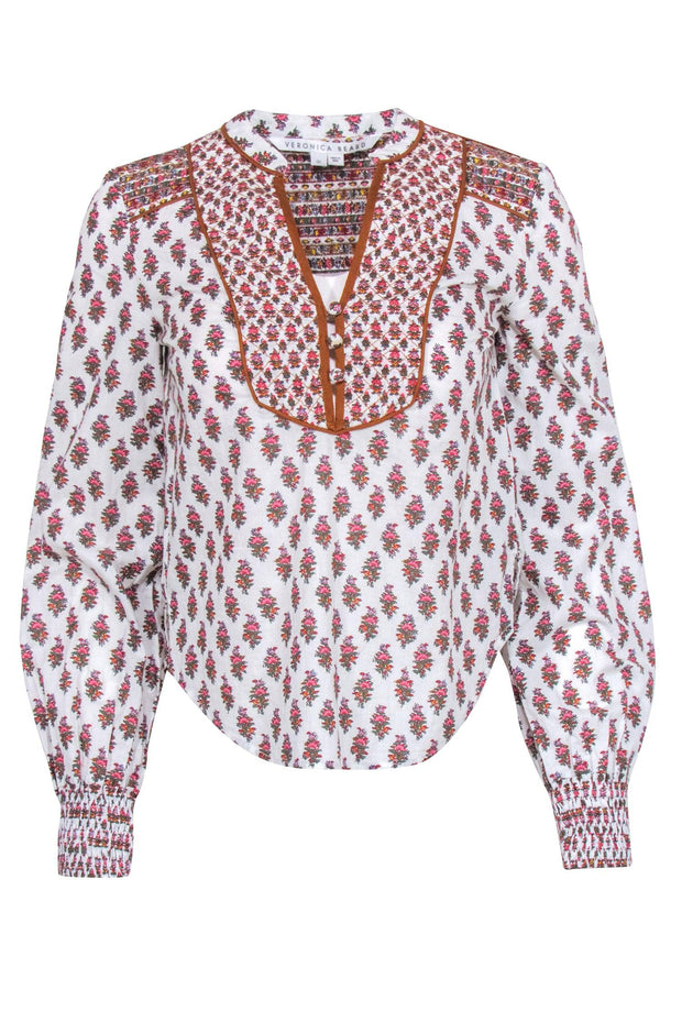 Current Boutique-Veronica Beard - Ivory, Pink, & Terracotta Floral Print "Alivia" Top Sz 00