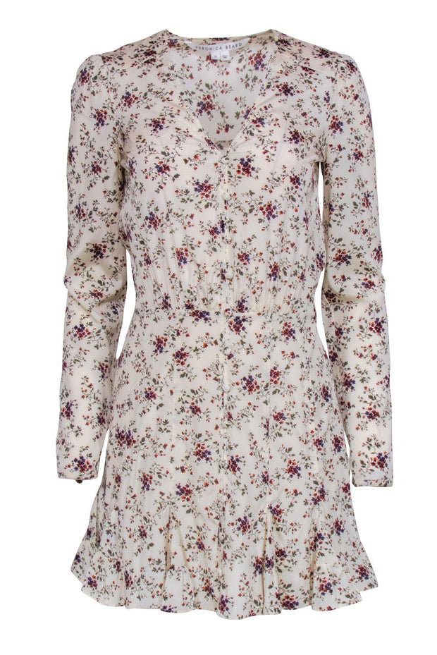 Current Boutique-Veronica Beard - Ivory & Red Floral Print Long Sleeve Dress Sz 00