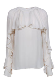 Current Boutique-Veronica Beard - Ivory Ruffled Blouse w/ Double Keyhole Back Sz 10