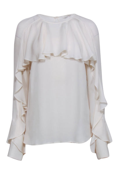 Current Boutique-Veronica Beard - Ivory Ruffled Blouse w/ Double Keyhole Back Sz 10