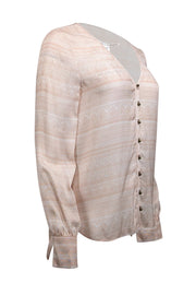 Current Boutique-Veronica Beard - Light Blush & White Stripe Print Silk Blouse Sz 6