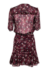 Current Boutique-Veronica Beard - Maroon Floral Short Sleeve Wrap Dress Sz 0