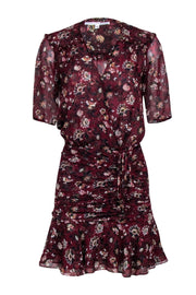 Current Boutique-Veronica Beard - Maroon Floral Short Sleeve Wrap Dress Sz 0