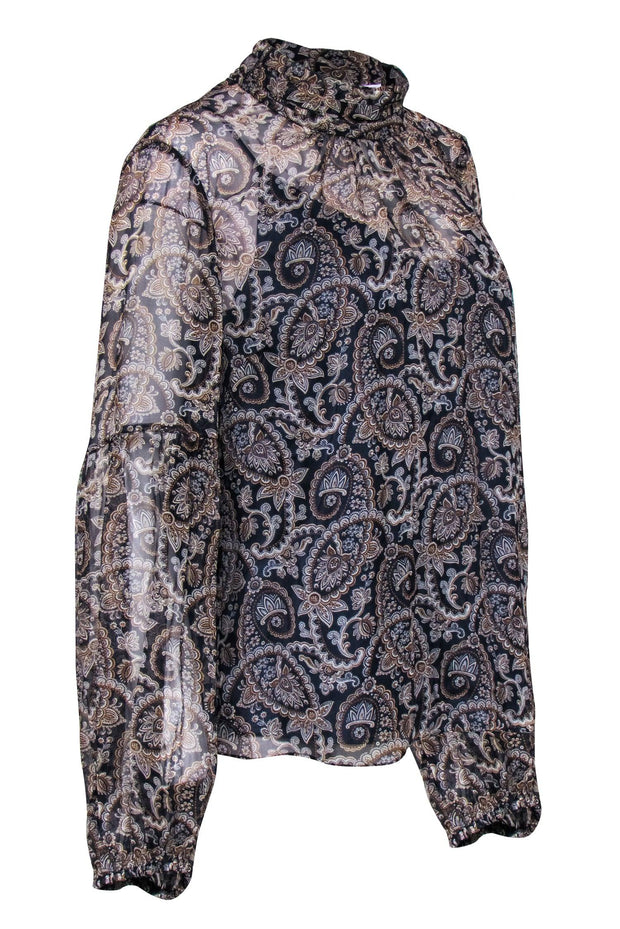 Current Boutique-Veronica Beard - Navy & Brown Paisley Print Top Sz 14