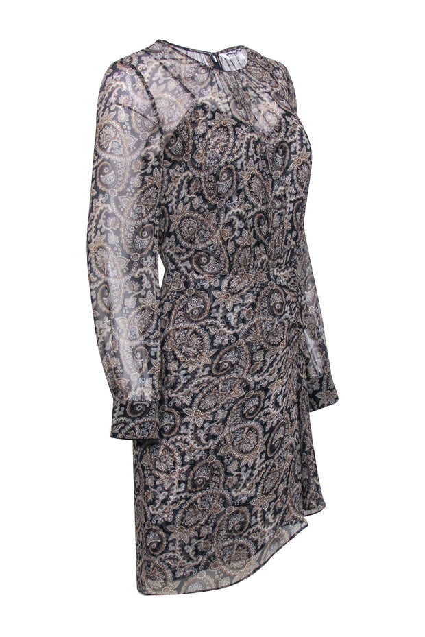 Current Boutique-Veronica Beard - Navy & Tan Paisley Print Silk Dress Sz 00