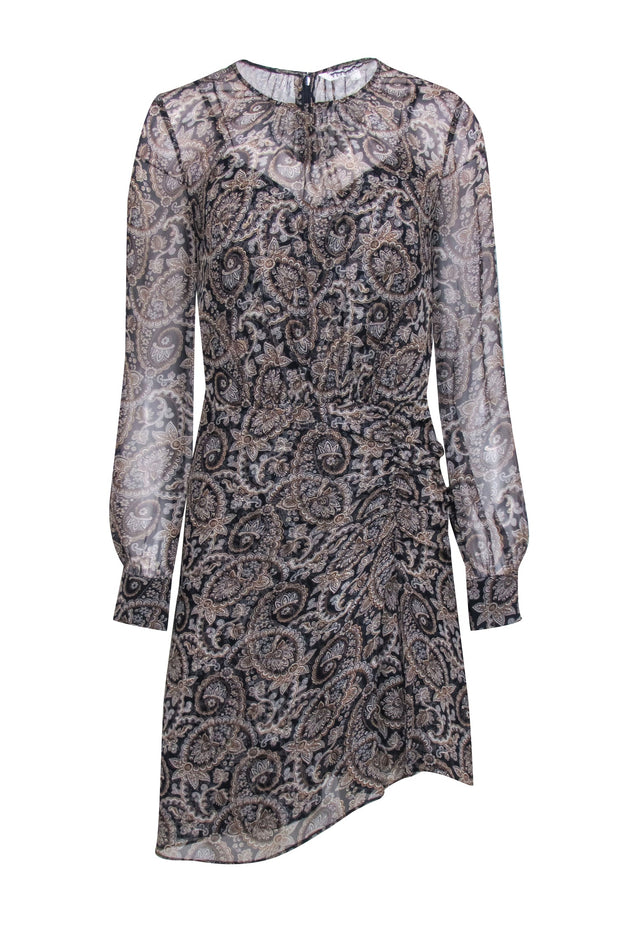 Current Boutique-Veronica Beard - Navy & Tan Paisley Print Silk Dress Sz 4