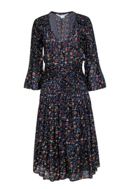 Current Boutique-Veronica Beard - Navy w/ Rust Floral Print Micro Pleated Maxi Dress Sz 00