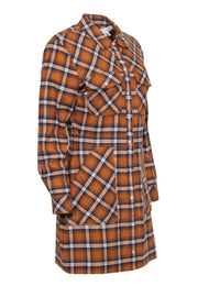 Current Boutique-Veronica Beard - Orange & Navy Plaid Button Up "Fern" Dress Sz 10