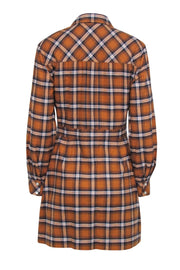 Current Boutique-Veronica Beard - Orange & Navy Plaid Button Up "Fern" Dress Sz 10