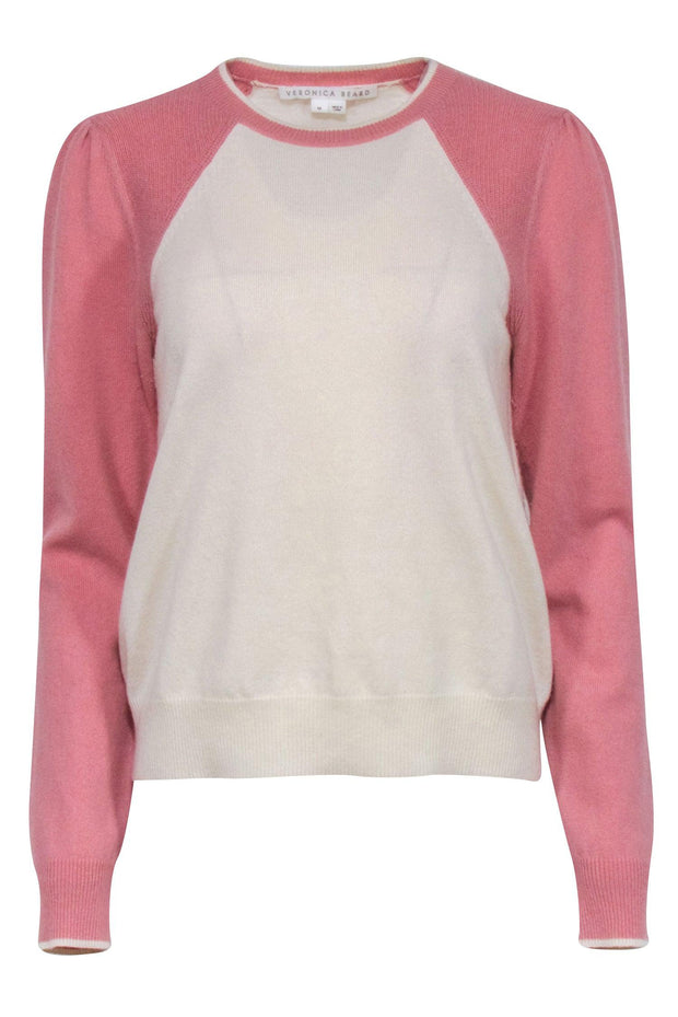 Current Boutique-Veronica Beard - Pink & Cream Cashmere Sweater Sz M