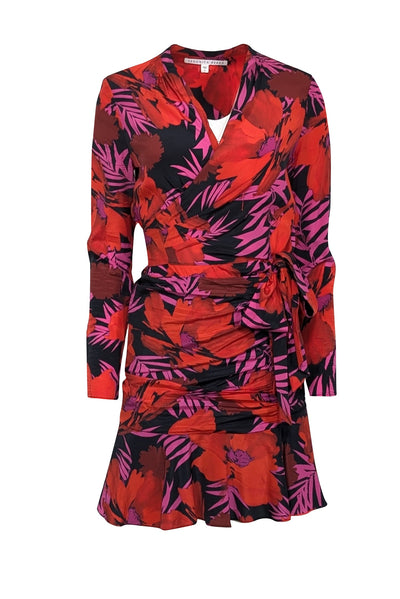 Current Boutique-Veronica Beard - Red, Pink & Black Tropical Pattern Long Sleeve Mini Dress Sz 2