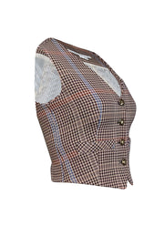 Current Boutique-Veronica Beard - Tan, Brown, Red, & Blue Houndstooth Vest Sz 00