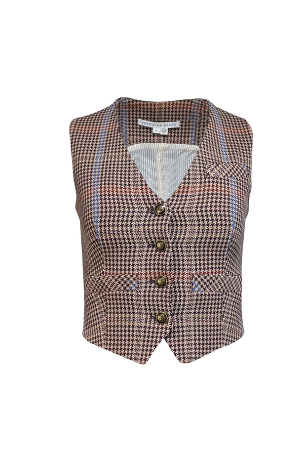 Current Boutique-Veronica Beard - Tan, Brown, Red, & Blue Houndstooth Vest Sz 00