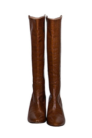 Current Boutique-Veronica Beard - Terracotta Croc-Embossed Patent Leather Tall Boots Sz 10.5