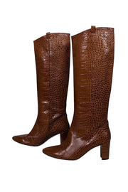 Current Boutique-Veronica Beard - Terracotta Croc-Embossed Patent Leather Tall Boots Sz 10.5